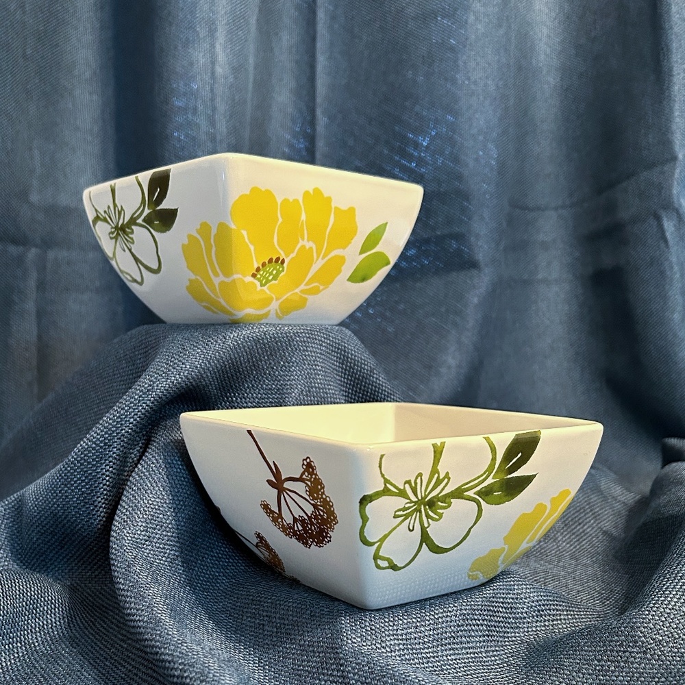 The Cellar Creamware Square Bright Spring Floral Bowls Set of 2